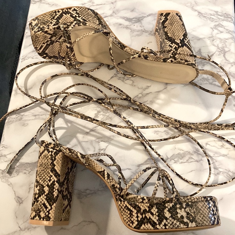 Snake Print Lace-Up Platform Sandals